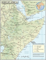 Mapa Cuerno de África Inglés con relieve